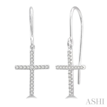 1/6 Ctw Cross Charm Round Cut Diamond Fashion Petite Earrings in 10K White Gold